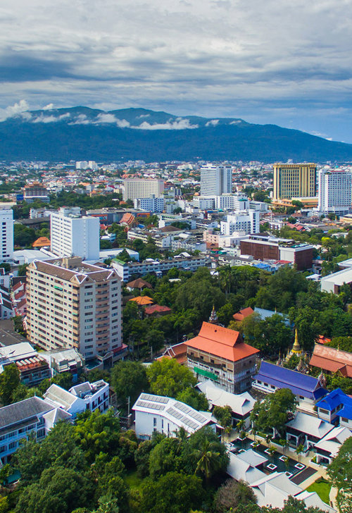 a city with trees and buildings