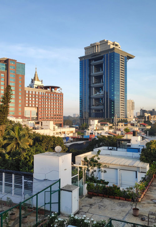 a city with trees and buildings