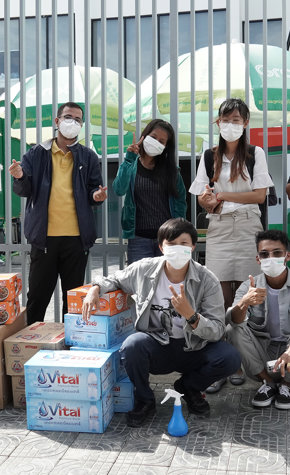 a group of people wearing face masks