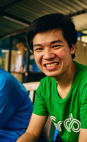 a man in a green shirt