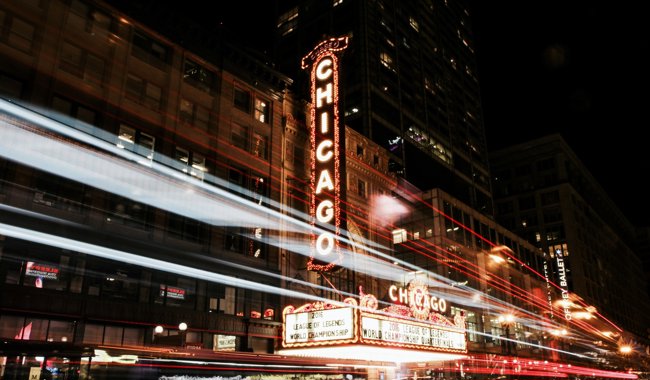 a building with lights on it