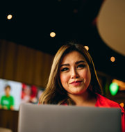a woman looking at the camera